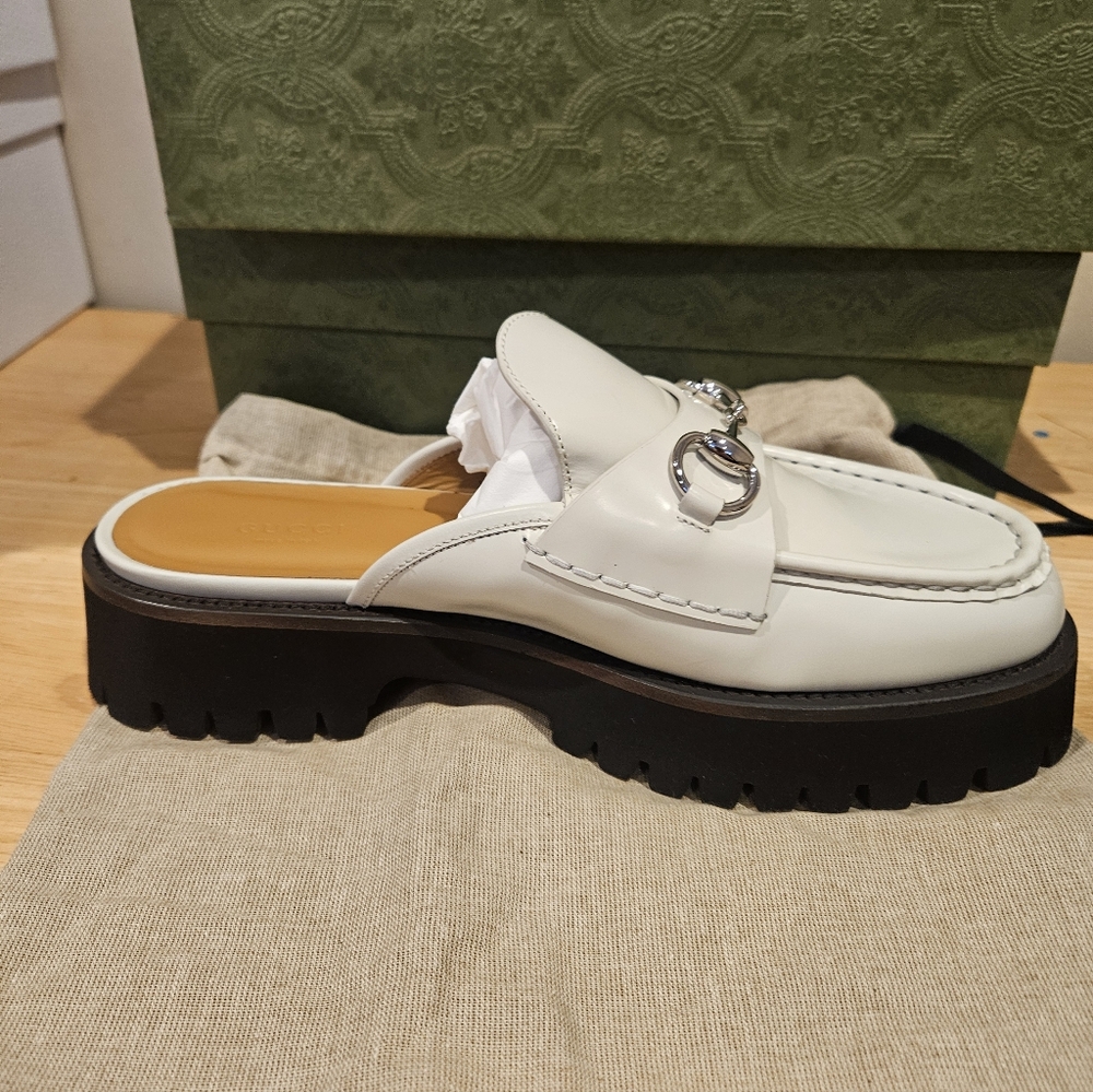 Gucci Horsebit Platform Mules Mystic White - Picture 6 of 10